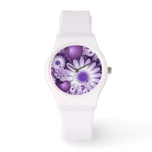 Reloj De Pulsera Flores abstractas y fractales cardíacos en el amor