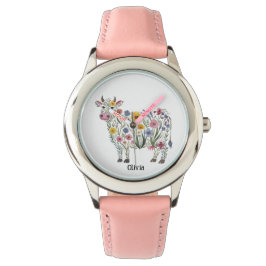 Reloj De Pulsera Flores acuáticas silvestres en forma de vaca pura