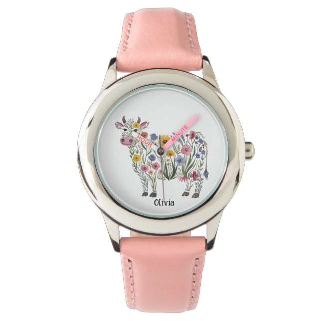 Reloj De Pulsera Flores acuáticas silvestres en forma de vaca pura (Anverso)