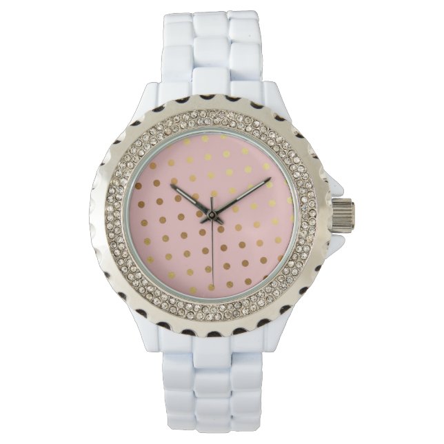 Reloj De Pulsera Flores Adorables Faux Gold Polka (Anverso)