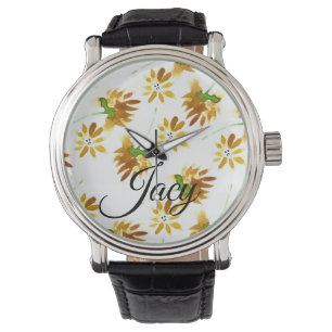 Reloj De Pulsera Flores Amarillas Acuarela Nombre Letra Día de la M