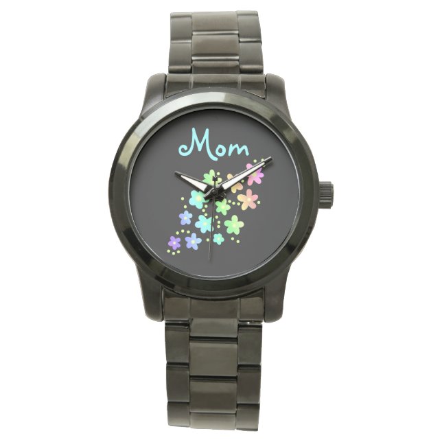 Reloj De Pulsera Flores arcoiris "Mamá" (Anverso)