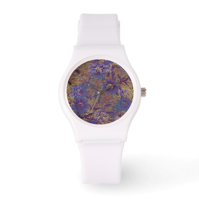 Reloj De Pulsera Flores azules contra el patrón de camuflaje de hoj (Anverso)
