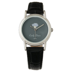Reloj De Pulsera Flores azules en un jarrón gris