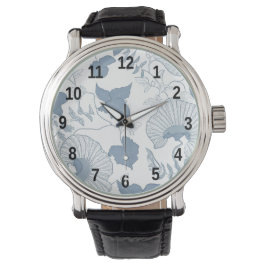 Reloj De Pulsera Flores azules japonesas de fondo blanco