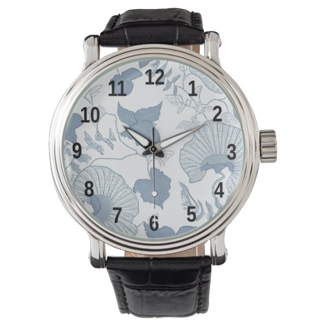 Reloj De Pulsera Flores azules japonesas de fondo blanco (Anverso)