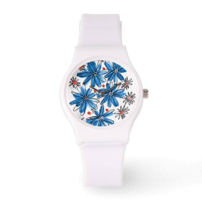 Reloj De Pulsera Flores azules y blancas singulares (Anverso)