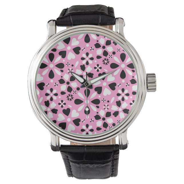 Reloj De Pulsera Flores blancas negras y ricas (Anverso)