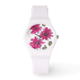 Reloj De Pulsera Flores blancas y rosas singulares