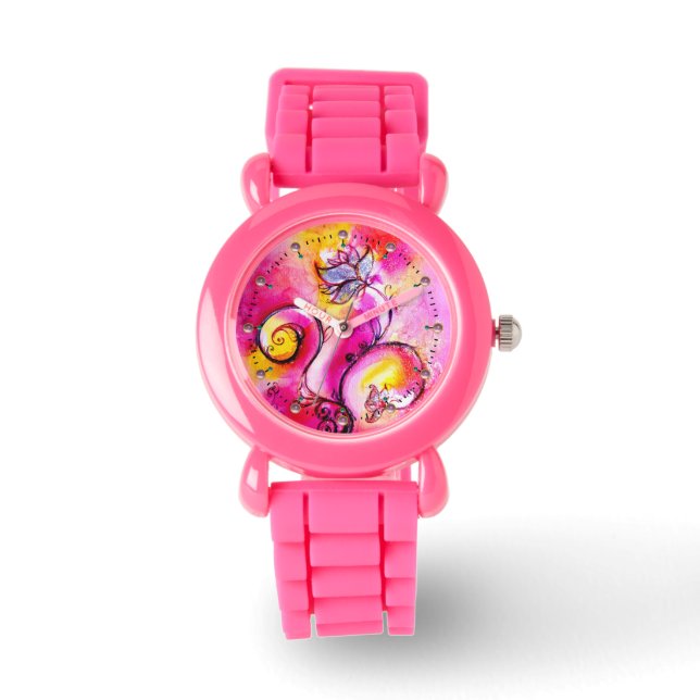RELOJ DE PULSERA FLORES BLANCOS AMARILLOS DE FUCHSIA ROSA (Anverso)