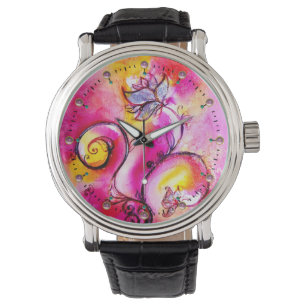 RELOJ DE PULSERA FLORES BLANCOS AMARILLOS DE FUCHSIA ROSA