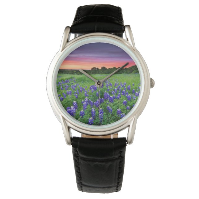 Reloj De Pulsera Flores | Bluebonnets en Sunset Texas (Anverso)