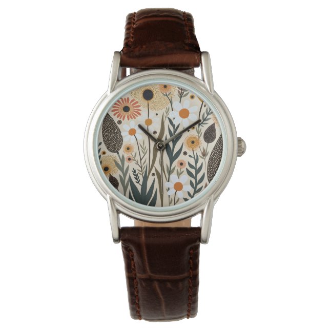 Reloj De Pulsera Flores Botánicas Boho Plantas Diseño 389 (Anverso)