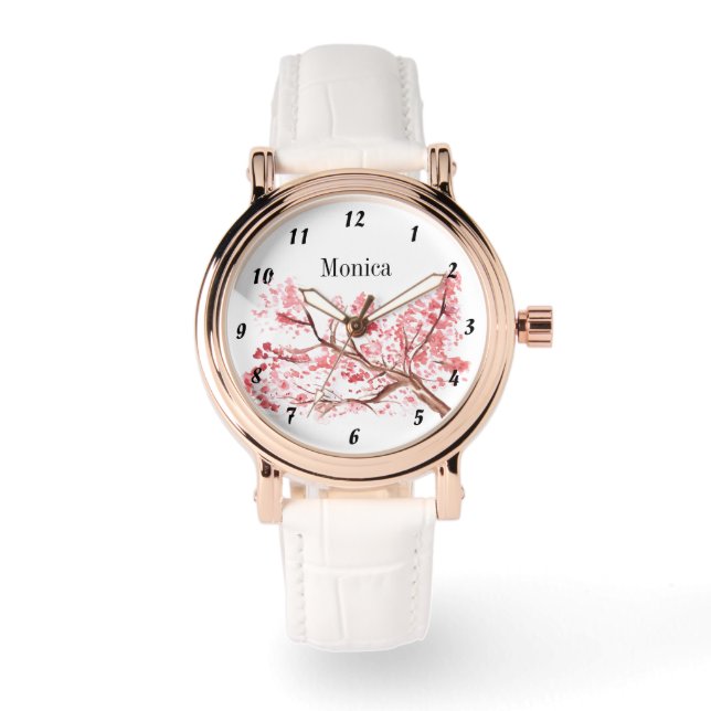 Reloj De Pulsera Flores botánicas de flores de cerezo cumpleaños ro (Anverso)