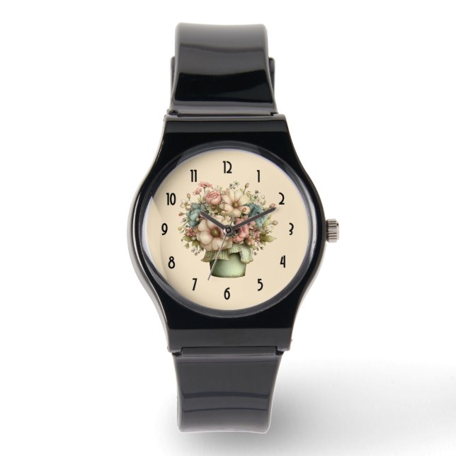 Reloj De Pulsera Flores caprichosas en una maceta Cuadros (Anverso)