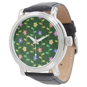 Reloj De Pulsera Flores Coloridas, Patrón Floral, Verdor, Boho