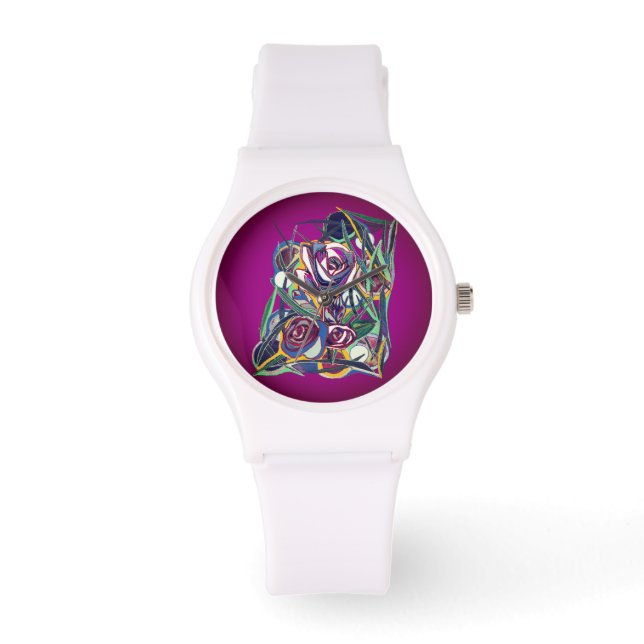 Reloj De Pulsera Flores con fondo morado (Anverso)