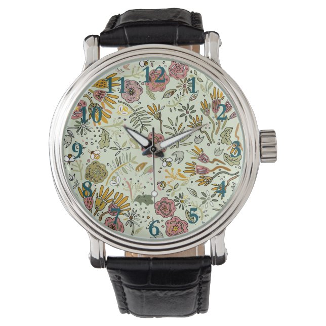 Reloj De Pulsera Flores de abejas florales acuáticas elegantes y mo (Anverso)
