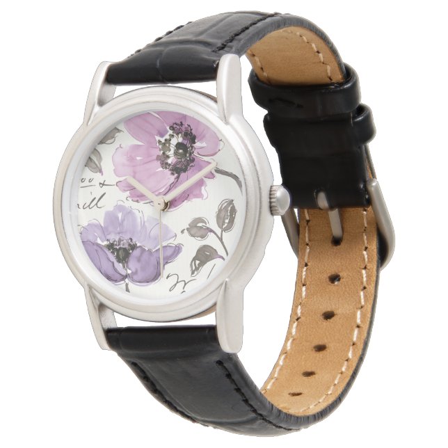Reloj De Pulsera Flores de acuarela de plumas de vals florales (Angular)