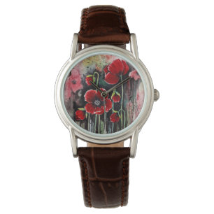 Reloj De Pulsera Flores De Adormidera En Acuarela
