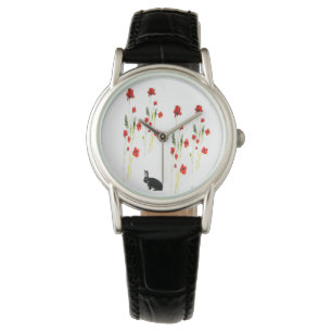 Reloj De Pulsera Flores de amapola conejo conejo conejo