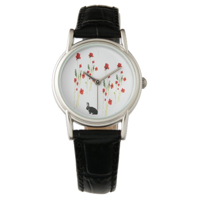 Reloj De Pulsera Flores de amapola conejo conejo conejo (Anverso)