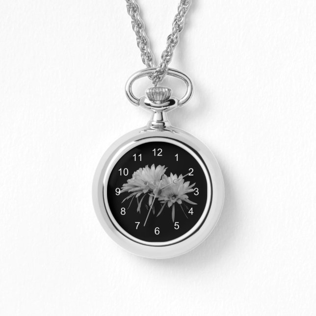 Reloj De Pulsera Flores de cactus en blanco y negro (Anverso)