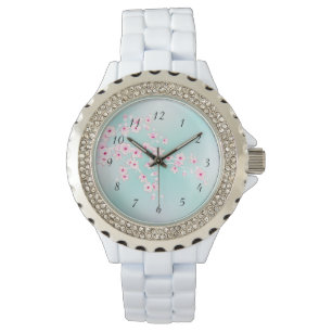Reloj De Pulsera Flores de cerezo Purpurina turquesa