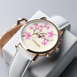 Reloj De Pulsera Flores de cerezo rosa<br><div class="desc">Un bonito diseño floral,  con un elegante y dulce ilustracion de flores de cerezo o flores de sakura japonesas,  se puede personalizar con tu nombre,  monograma,  iniciales o cualquier texto de tu elección para un regalo muy especial.</div>