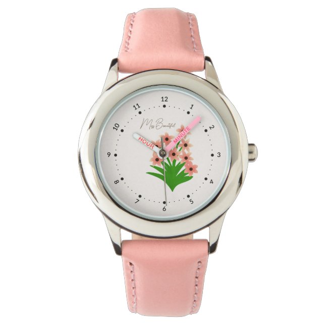 Reloj De Pulsera flores de color melocotón (Anverso)