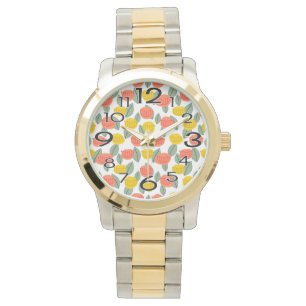 Reloj De Pulsera Flores de coral y oro