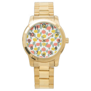 Reloj De Pulsera Flores de coral y oro