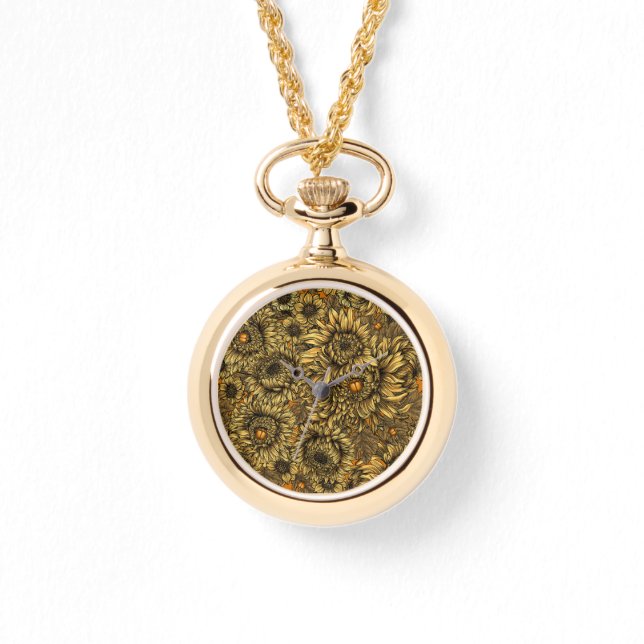 Reloj De Pulsera Flores de crisantemo amarillo y escarabajos naranj (Anverso)
