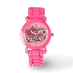 Reloj De Pulsera Flores de dalias rosadas acuarela