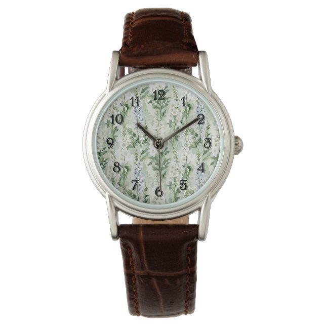 Reloj De Pulsera Flores de Delphinium blancas lavanda   (Anverso)