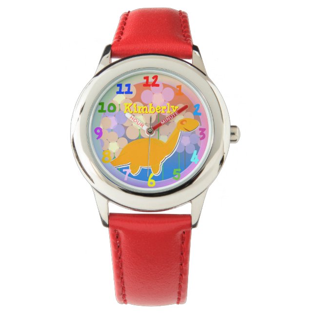 Reloj De Pulsera Flores de dinosaurio Personalizado con nombre pers (Anverso)