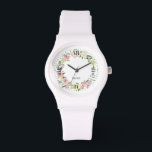 Reloj De Pulsera Flores de flores de color pastel empapadas en sol<br><div class="desc">Elegante diseño floral moderno. Flores color pastel,  números romanos y nombre personalizado. Apto para una novia.</div>