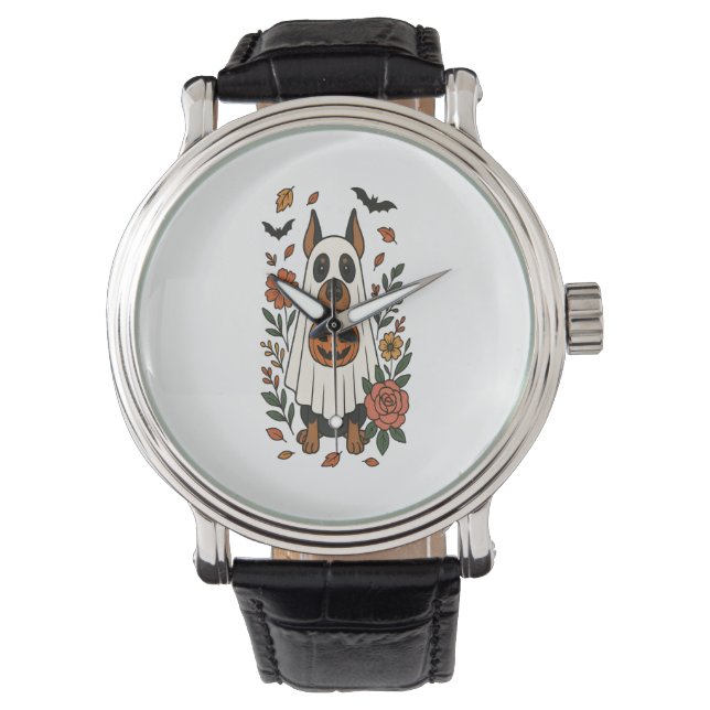 Reloj De Pulsera Flores de Halloween Doberman Pinscher (Anverso)