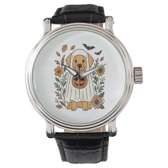 Reloj De Pulsera Flores de Halloween Golden Retriever (Anverso)