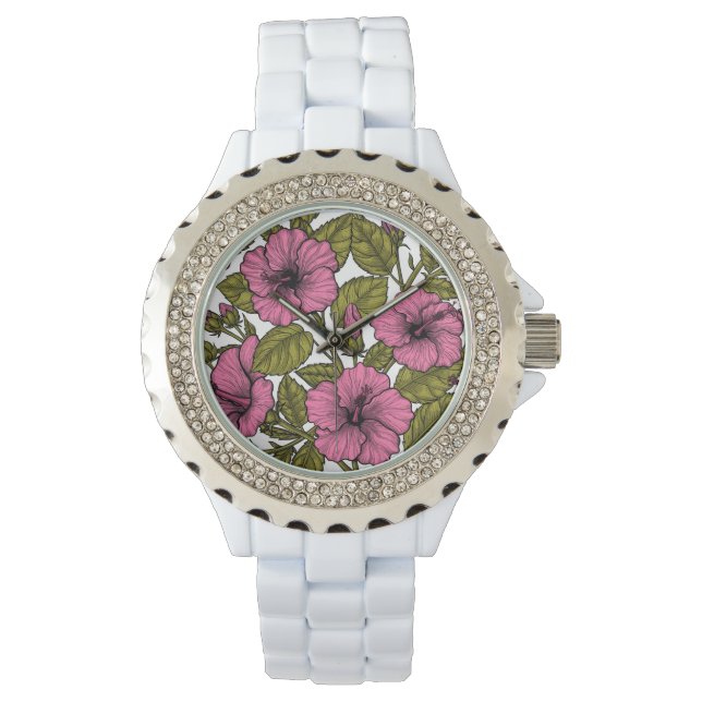 Reloj De Pulsera Flores de hibiscos rosas (Anverso)