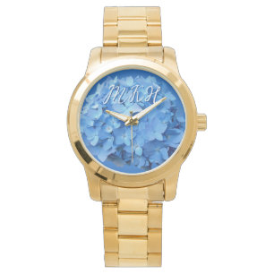 Reloj De Pulsera Flores de Hortensia Azules Monogramadas