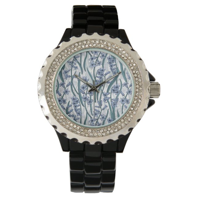 Reloj De Pulsera Flores de jacinto azul sobre blanco (Anverso)