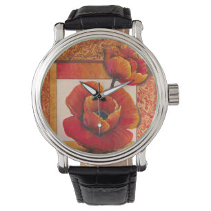 Reloj De Pulsera Flores de la amapola en fondo del moreno y del