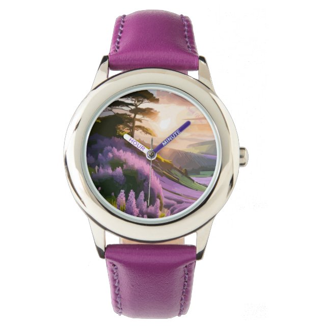 Reloj De Pulsera Flores de Lilac florecen en las colinas al atardec (Anverso)