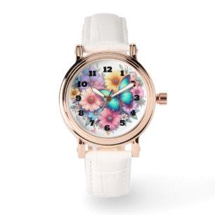 Reloj De Pulsera Flores de margarita con una hermosa mariposa