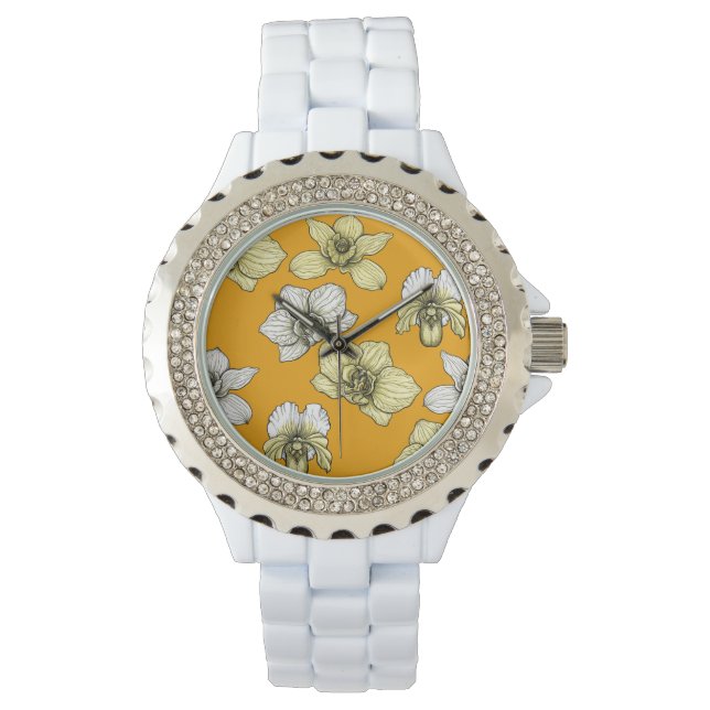 Reloj De Pulsera Flores de orquídea amarilla y blanca (Anverso)