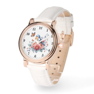 Reloj De Pulsera Flores de pájaro picado mariposa