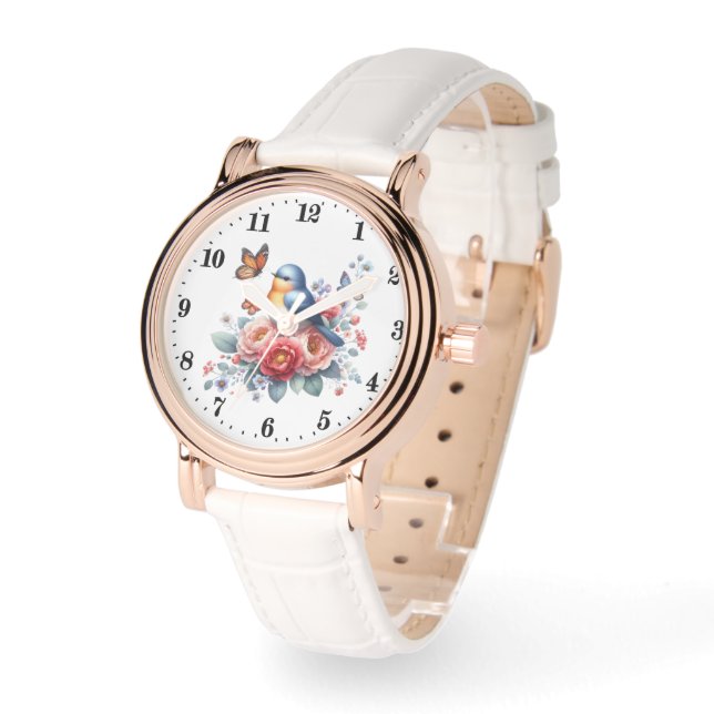 Reloj De Pulsera Flores de pájaro picado mariposa (Ángulo)