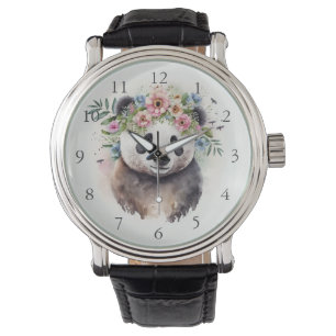 Reloj De Pulsera Flores de Panda Acuarela