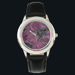 Reloj De Pulsera Flores de peonía púrpura<br><div class="desc">Flores de peonía dibujadas a mano,  patrón vectorial sin costura</div>